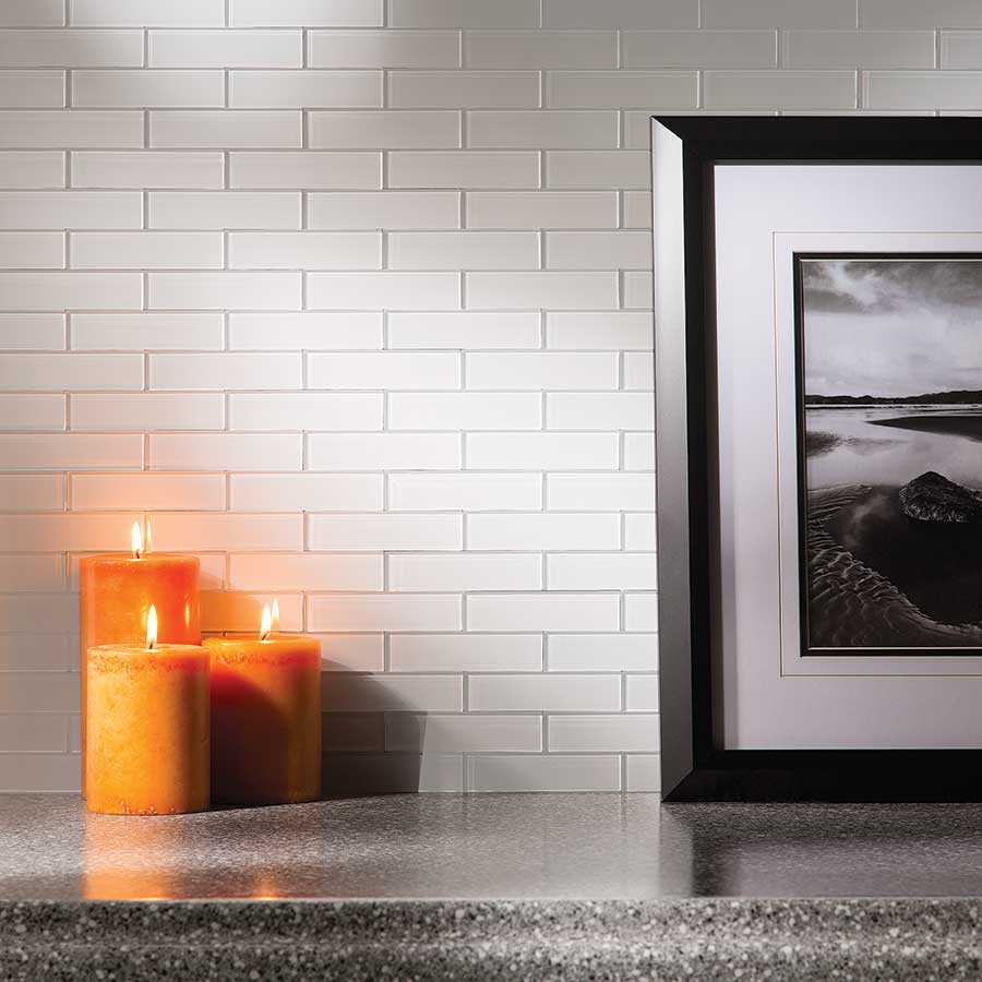 Aspect Matted Metal Glass backsplash in Frost