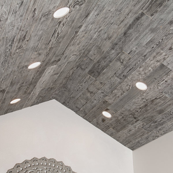 Rustic Grove Planks on Ceiling in Dark Gray